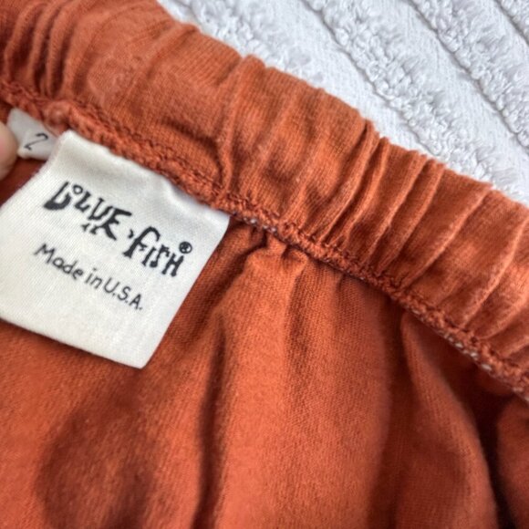 Vintage 90s Blue Fish Maxi Skirt Hand Printed Organic Cotton Size 2 Orange USA - Picture 3 of 8